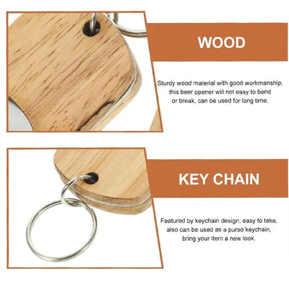 Compact Portable Wooden Bottle Opener Keychain Key Tag