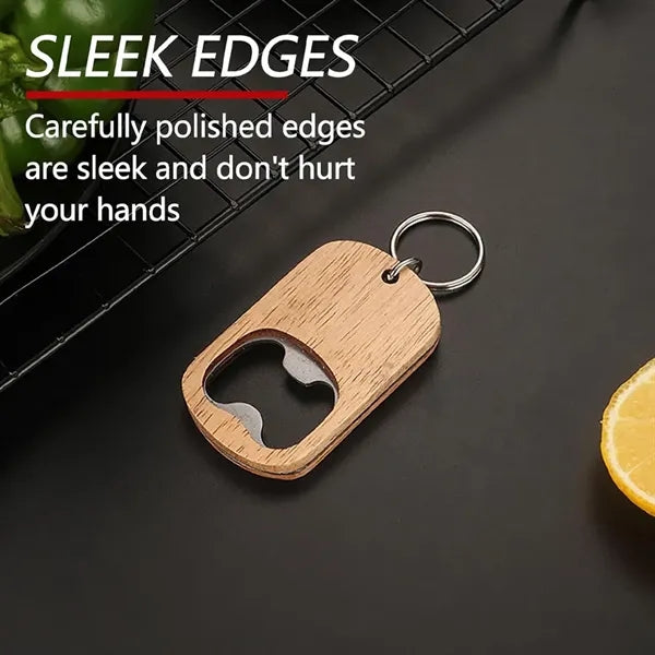 Compact Portable Wooden Bottle Opener Keychain Key Tag