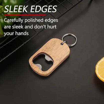 Compact Portable Wooden Bottle Opener Keychain Key Tag