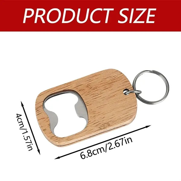 Compact Portable Wooden Bottle Opener Keychain Key Tag