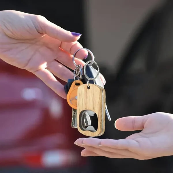 Compact Portable Wooden Bottle Opener Keychain Key Tag