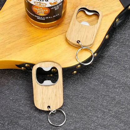Compact Portable Wooden Bottle Opener Keychain Key Tag