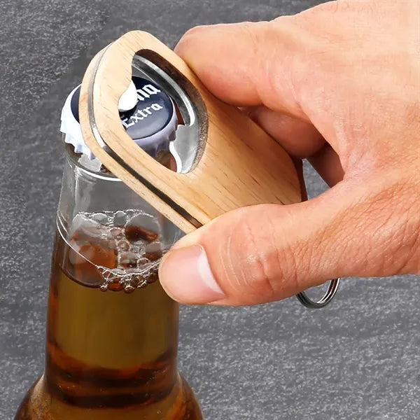 Compact Portable Wooden Bottle Opener Keychain Key Tag
