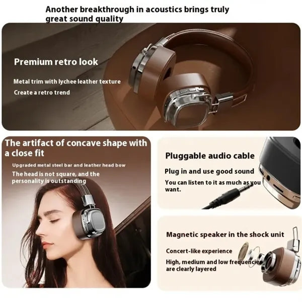 Foldable Retro Wireless Bluetooth Over-ear Headphones