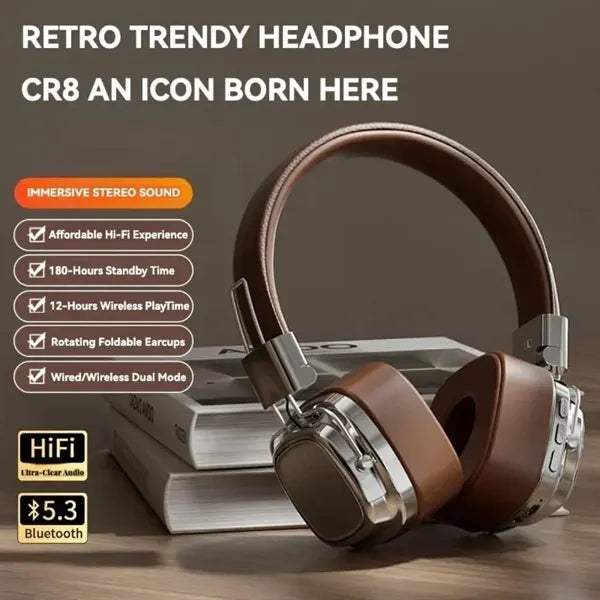 Foldable Retro Wireless Bluetooth Over-ear Headphones