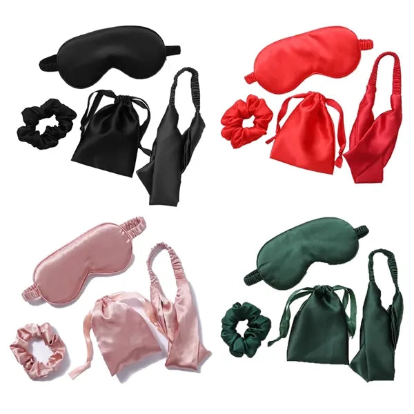 4Pcs Kit Soft Sleep Eye Mask Hairband Hair Loop with Pouch