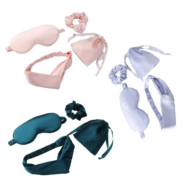 4Pcs Kit Soft Sleep Eye Mask Hairband Hair Loop with Pouch