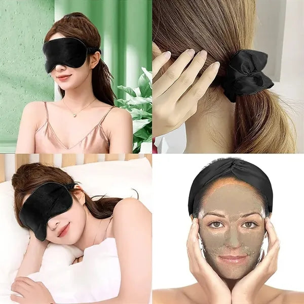 4Pcs Kit Soft Sleep Eye Mask Hairband Hair Loop with Pouch