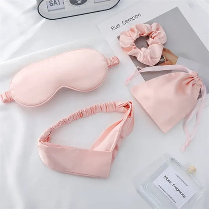 4Pcs Kit Soft Sleep Eye Mask Hairband Hair Loop with Pouch