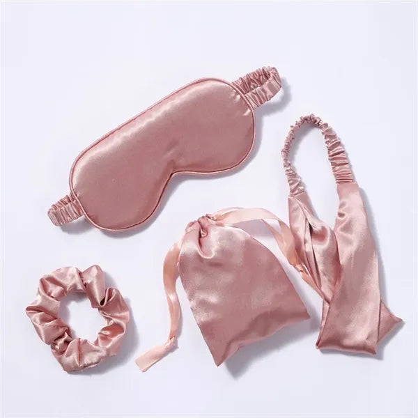 4Pcs Kit Soft Sleep Eye Mask Hairband Hair Loop with Pouch