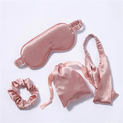 4Pcs Kit Soft Sleep Eye Mask Hairband Hair Loop with Pouch