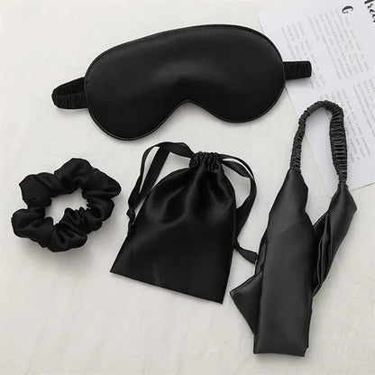 4Pcs Kit Soft Sleep Eye Mask Hairband Hair Loop with Pouch