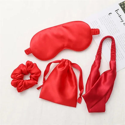 4Pcs Kit Soft Sleep Eye Mask Hairband Hair Loop with Pouch