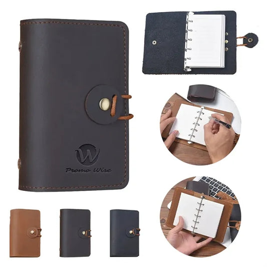 A8 Genuine Leather Refillable Spiral Binder Journal Notebook