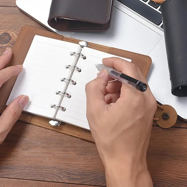 A8 Genuine Leather Refillable Spiral Binder Journal Notebook