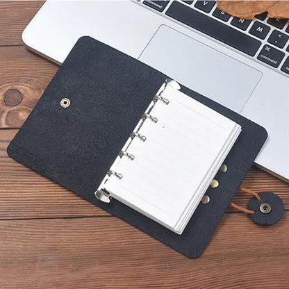 A8 Genuine Leather Refillable Spiral Binder Journal Notebook