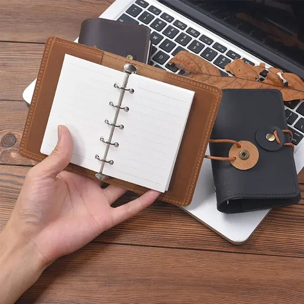 A8 Genuine Leather Refillable Spiral Binder Journal Notebook