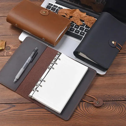 A8 Genuine Leather Refillable Spiral Binder Journal Notebook