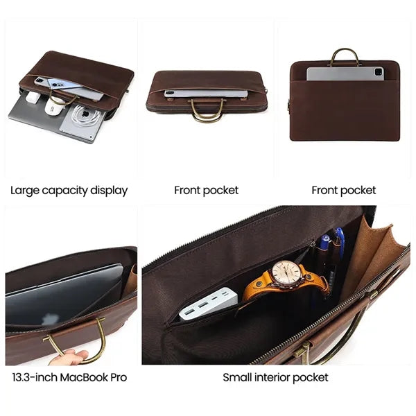 Genuine Leather Briefcase Laptop Bag w/ Unbrella Holder