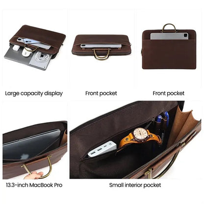 Genuine Leather Briefcase Laptop Bag w/ Unbrella Holder