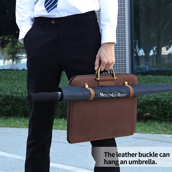 Genuine Leather Briefcase Laptop Bag w/ Unbrella Holder