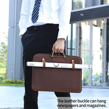 Genuine Leather Briefcase Laptop Bag w/ Unbrella Holder