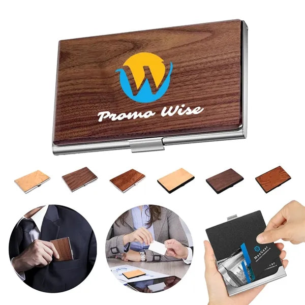 Wood Slim Lightweight Compact Business Card Case Wallet