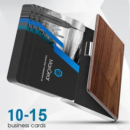 Wood Slim Lightweight Compact Business Card Case Wallet