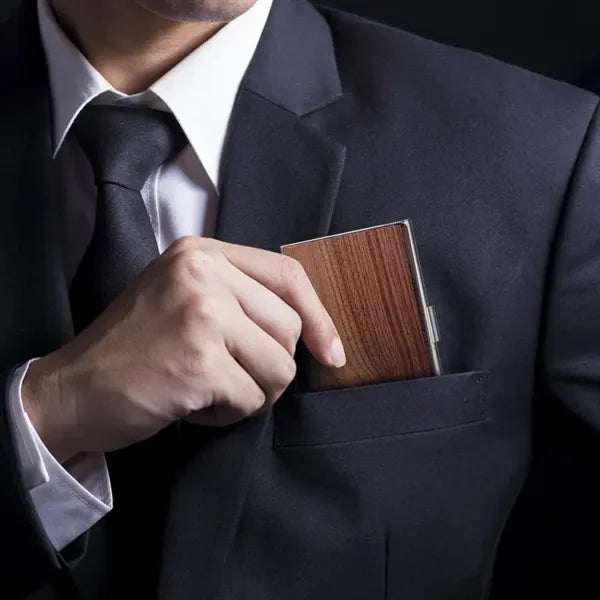 Wood Slim Lightweight Compact Business Card Case Wallet