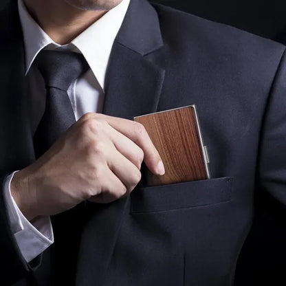 Wood Slim Lightweight Compact Business Card Case Wallet