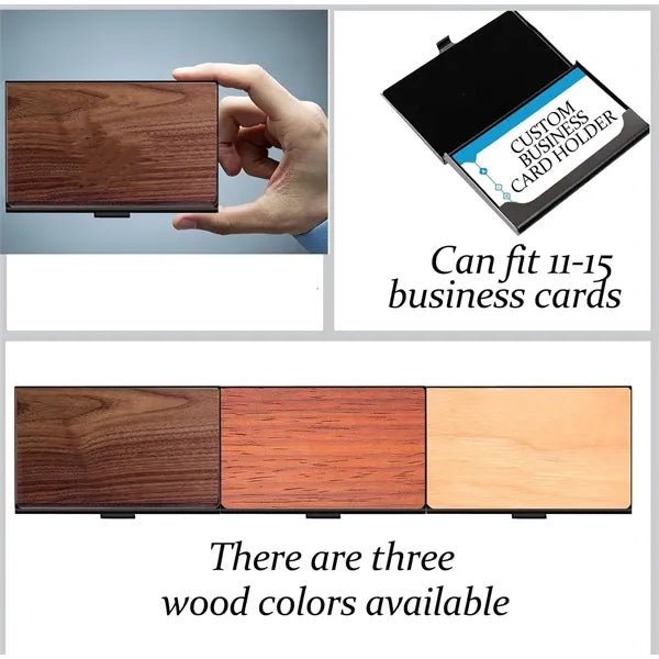 Wood Slim Lightweight Compact Business Card Case Wallet