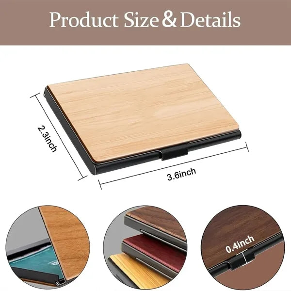 Wood Slim Lightweight Compact Business Card Case Wallet