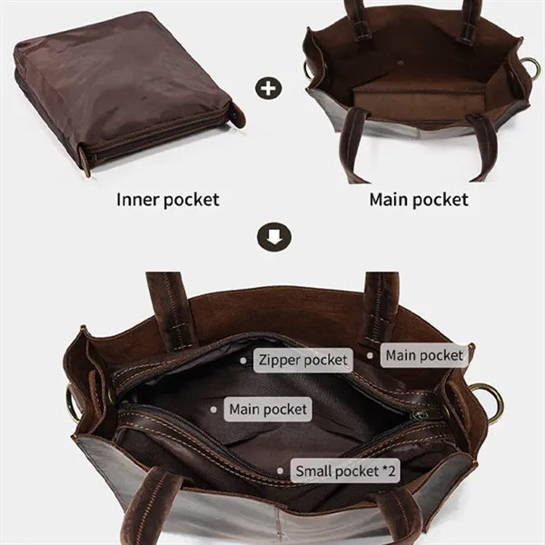Genuine Leather Business Bag with Removable Inner Pocket