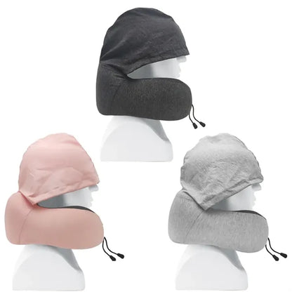 U-shaped Portable Breathable Neck Pillow with Hidden Hood