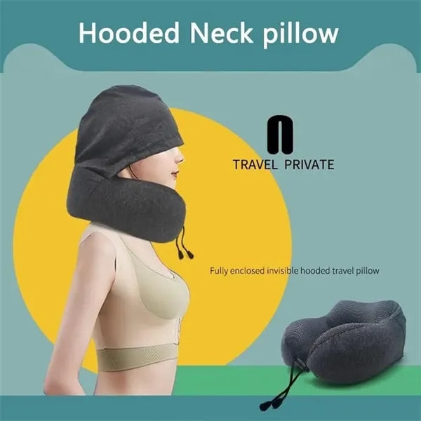 U-shaped Portable Breathable Neck Pillow with Hidden Hood