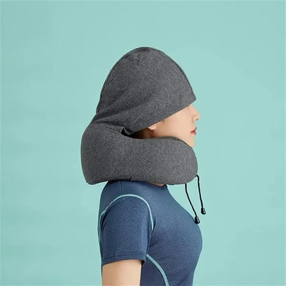 U-shaped Portable Breathable Neck Pillow with Hidden Hood