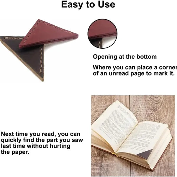 Genuine Leather Bookmarker Vintage Mini Triangle Page Corner