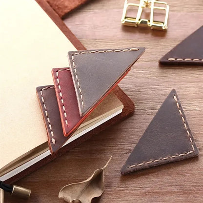 Genuine Leather Bookmarker Vintage Mini Triangle Page Corner