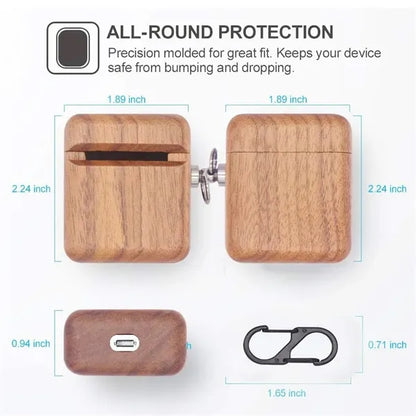 Wood Protective Case with Carabiner Clip Airpods 1/2/3/Pro