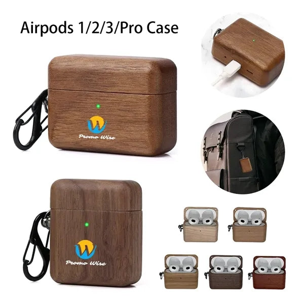 Wood Protective Case with Carabiner Clip Airpods 1/2/3/Pro