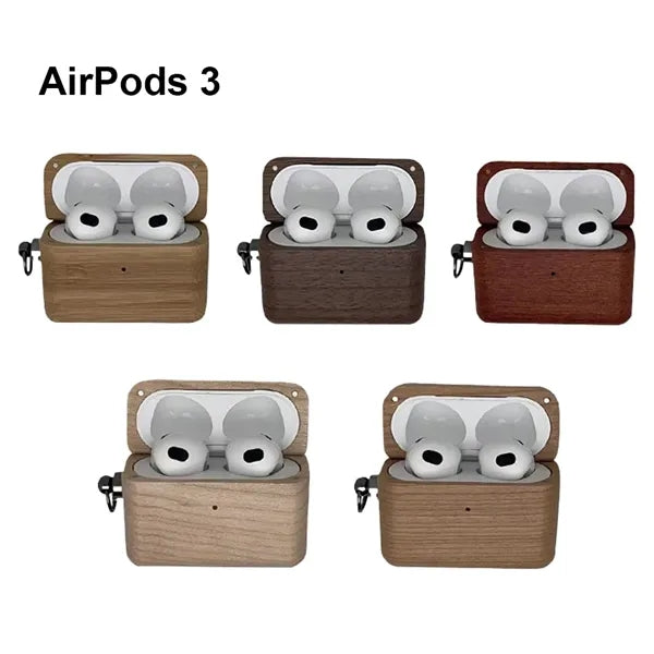Wood Protective Case with Carabiner Clip Airpods 1/2/3/Pro