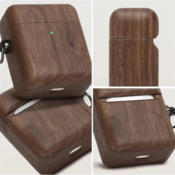 Wood Protective Case with Carabiner Clip Airpods 1/2/3/Pro