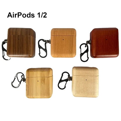 Wood Protective Case with Carabiner Clip Airpods 1/2/3/Pro