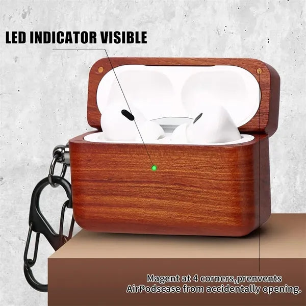 Wood Protective Case with Carabiner Clip Airpods 1/2/3/Pro