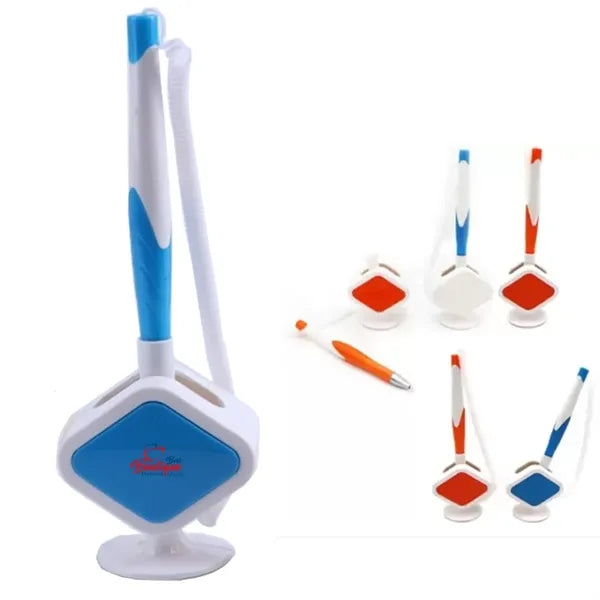 Plastic desk pen With stand And spiral chain