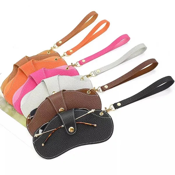 Outdoor Portable Leather Sunglasses Storage Bag With String