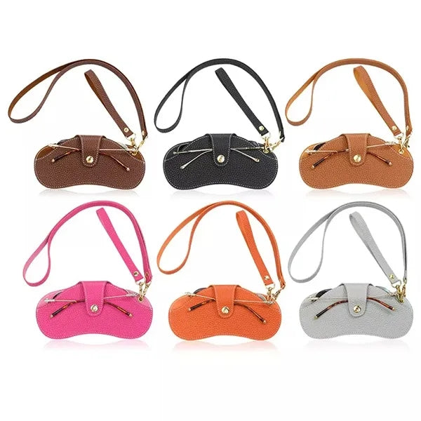 Outdoor Portable Leather Sunglasses Storage Bag With String