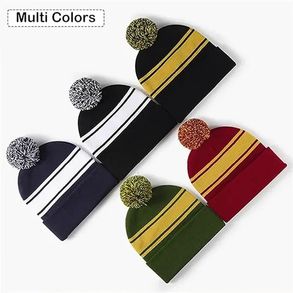 Colorful Acrylic Knit Beanie With PomPom