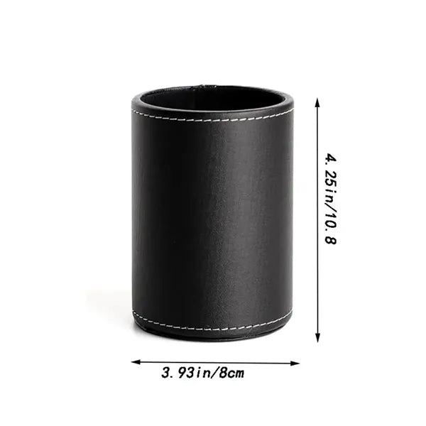 Circular Leather Pen Holder Desktop Stationery Storage Box