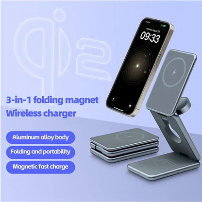 Foldable Wireless 3in1 Charger Works Multiple Apple Devices